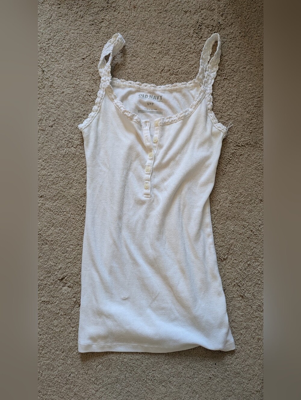 Old Navy White Lace-Trim Henley Camisole Tank